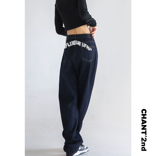 Джинсы, штаны, ретро брендовые леггинсы, свободный крой, высокая талия, в американском стиле