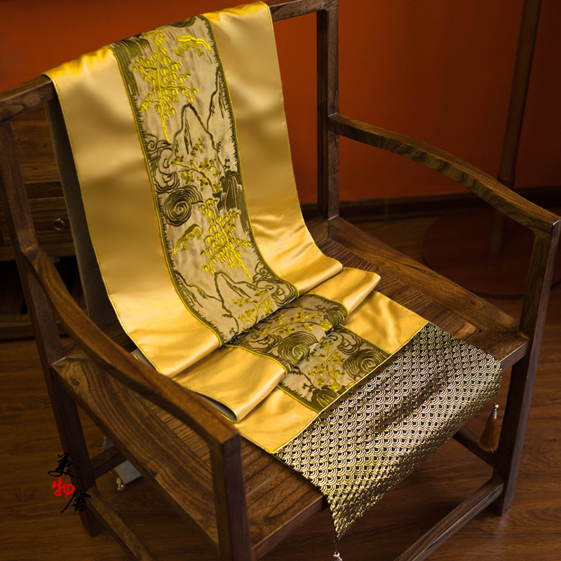 High-end Chinese Style Villa-like Dining Room Table Flag Tea Banner Bed Banner New Chinese Table Flag Golden Neoclassical Embroidered Table Flag Table