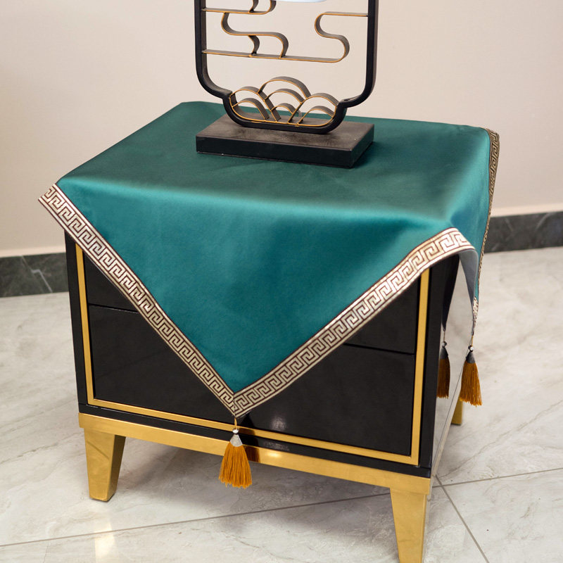 New Chinese dark green rectangular tablecloth bedside table cover cloth tablecloth coffee table tablecloth light luxury solid color dustproof cloth customization
