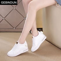 2021 Spring and Autumn New New Interior Increased Small White Shoes Women Winter Slope Leather Thick-bottom Korean Joker White Shoes Leisure