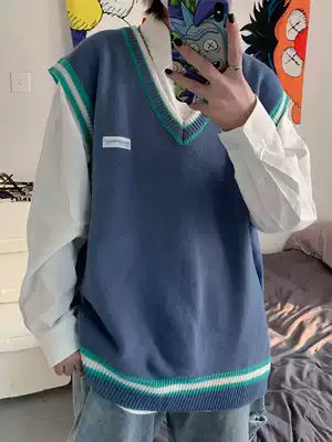dk uniform male jk sweater vest V-neck milk blue sweater Japanese vest with shirt couple jacket