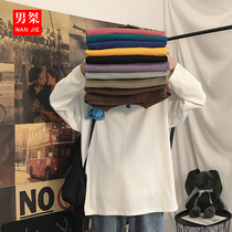 Mens t-shirt Long-sleeved cotton base shirt Long-sleeved hip-hop solid color inner top 2021 pop personality trend brand ins