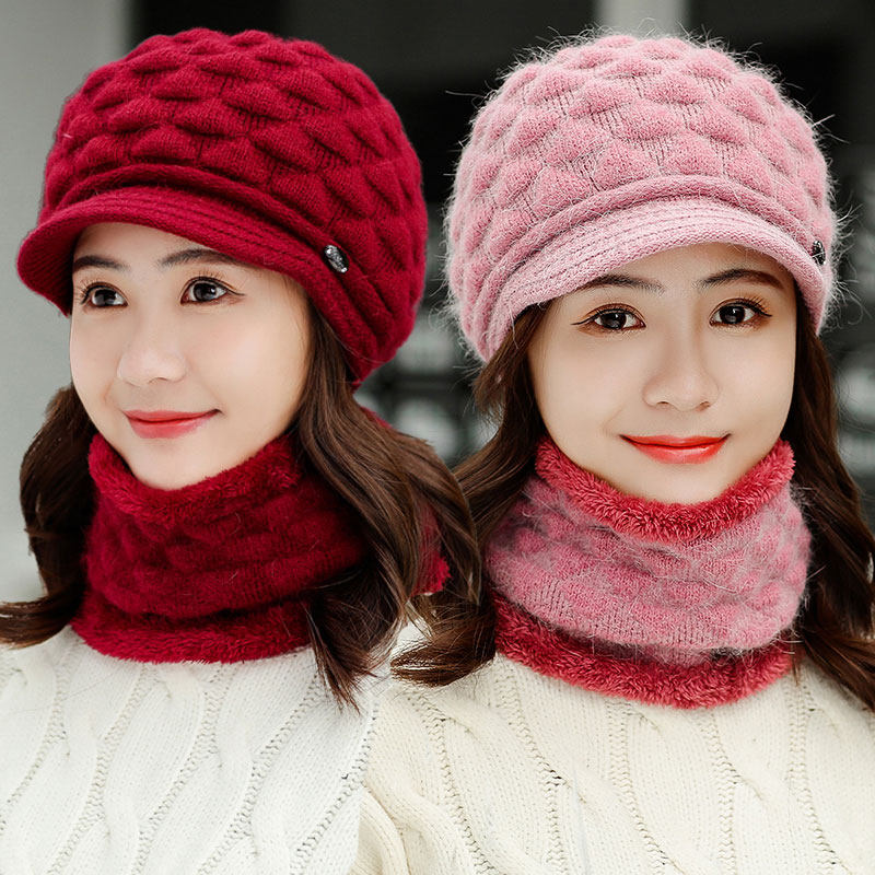 Winter hat female rabbit wool wool hat cold-proof knitted hat middle-aged and elderly warm ear protection plus velvet thick mother cotton hat