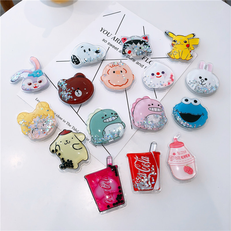 Cute cartoon quicksand airbag mobile phone holder lazy apple retractable folding sticky air cushion support frame portable universal liquid flow mobile phone desktop live mobile phone holder female models