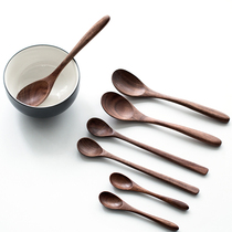  Black walnut wooden spoon Log spoon Household dining wooden long-handled spoon Creative Japanese wooden mixing spoon
