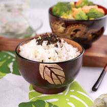  Wooden bowl Adult household retro solid wood bowl anti-fall and anti-scalding Japanese tableware Childrens bowl Japanese wooden bowl