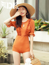  2021 new Korean ins style swimsuit female sense gathered to cover the belly thin conservative one-piece flat-angle hot spring swimsuit