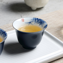 Ji blue glaze hand-painted kung fu tea cup single Cup ceramic tea cup Master Cup single cup small tea bowl
