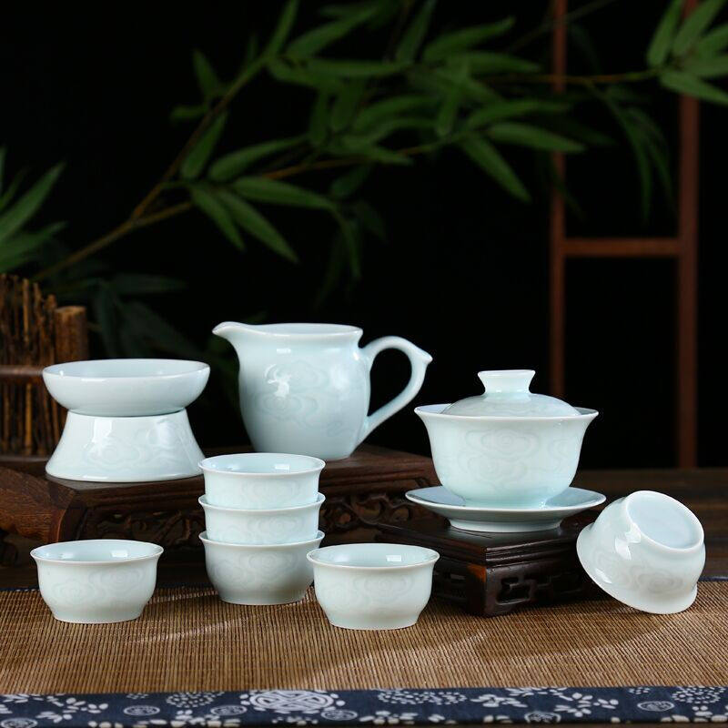 Shadow Ceramic light-light kung fu tea set household ceramic cup cup small set of simple modern living room tea brewers