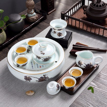 Retro Kung Fu Tea Set Household Ceramic Teapot Cover Bowl Tea Plate Simple Chaoshan Kung Fu Small Tea Cup Complete Set