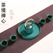Japanese crude pottery one pot four cups kung fu tea set home portable lifting beam pot dry bubble table ceramic green set