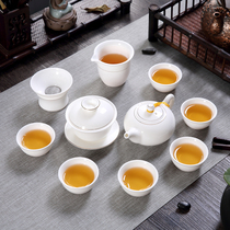 DeHua goat jade porcelain kung fu tea set household white porcelain teapot lid bowl tea cup simple set ceramic tea set