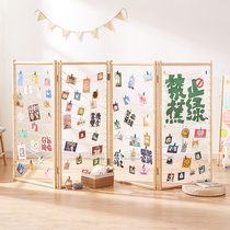 Photo Grid Display Rack Foldable Solid Wood Mobile Kindergarten Art Painting Photo Wall Decoration Ideas