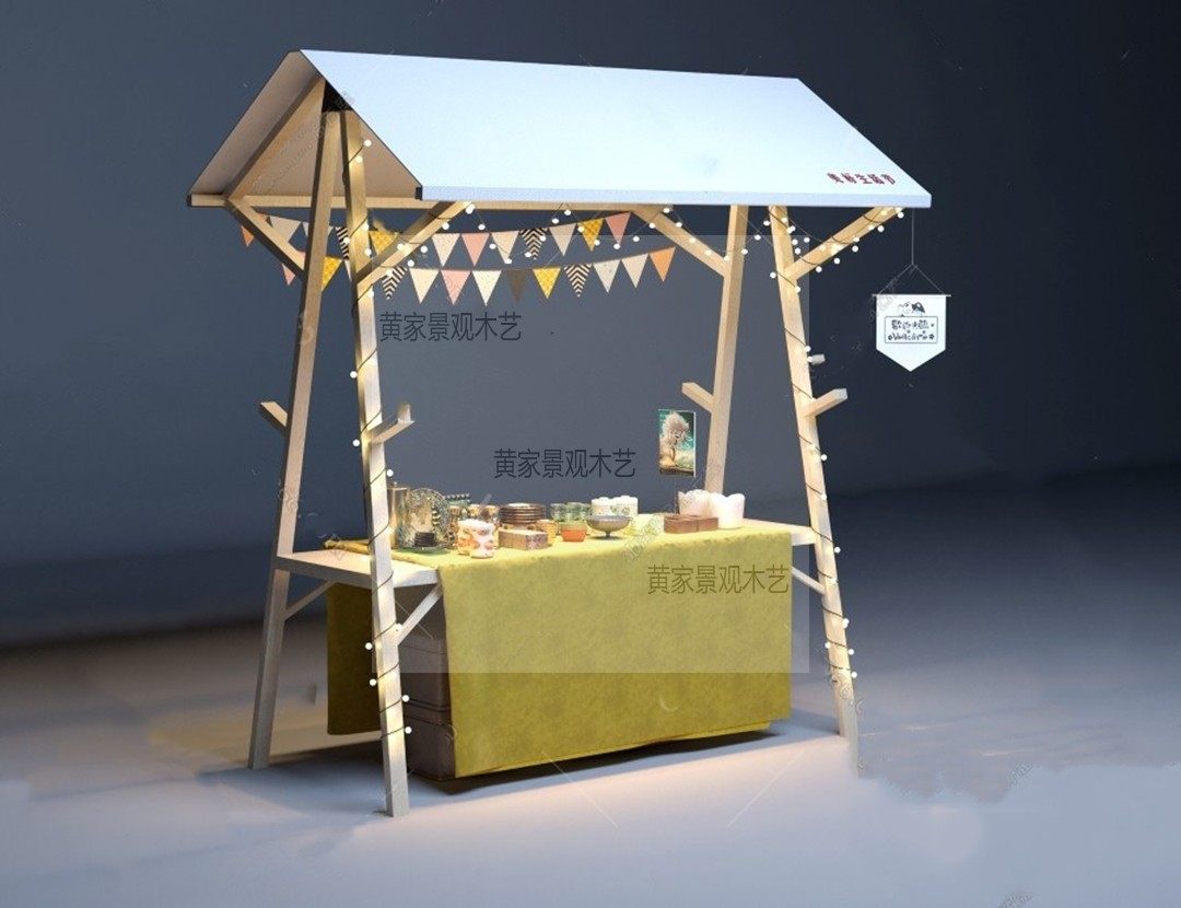 Wooden activity trellis mobile vending shed stall market bazaar stall fabric outdoor snack promotion shelf