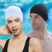 Mens and womens swimming hats black fabric nylon swimming cap White Print 18 elastic stretch does not take head adult swimming pool