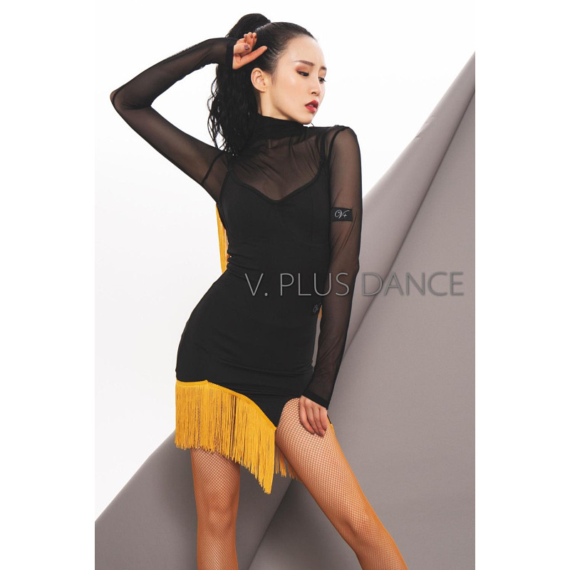 V PLUS DANCE High Snow Latin Dance Exercise Harness Golden Flow Suskirt With Chest Cushion