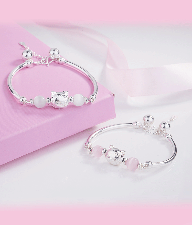 S925 sterling silver bracelet trẻ em hello kitty dễ thương cartoon Hello Kitty bé vòng đeo tay cha mẹ và con