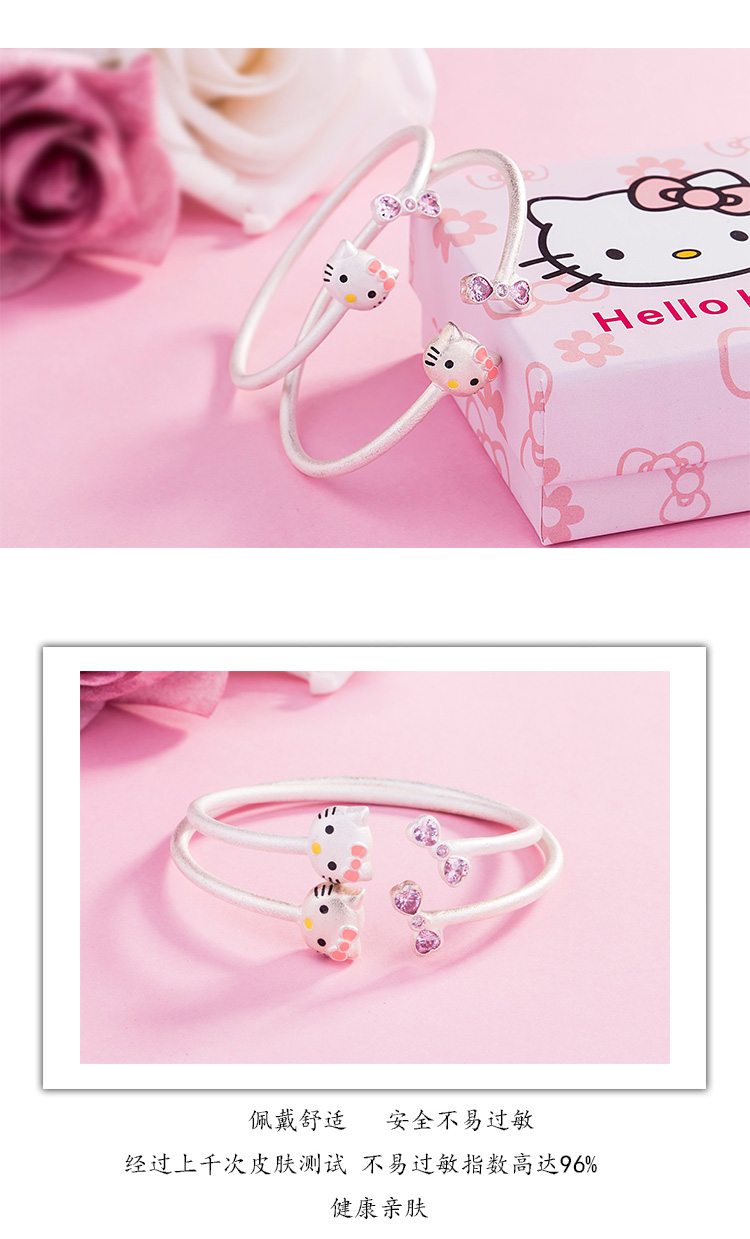 Hello kitty s925 sterling bạc chuyển vòng tay nữ vòng tay nữ sinh viên Hello Kitty bé quà tặng sinh nhật vòng tay bạc