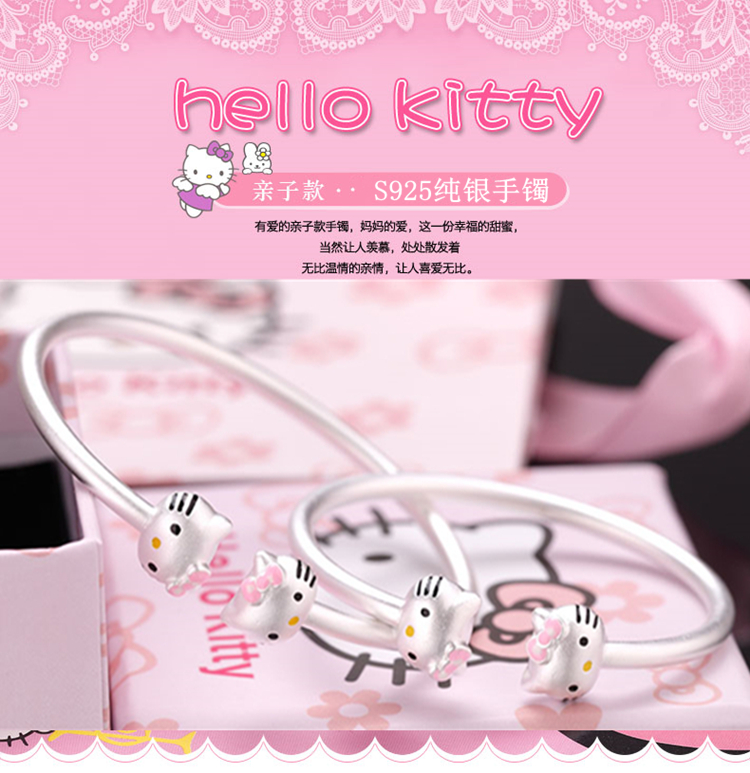 Hello kitty s925 sterling bạc chuyển vòng tay nữ vòng tay nữ sinh viên Hello Kitty bé quà tặng sinh nhật vòng tay bạc