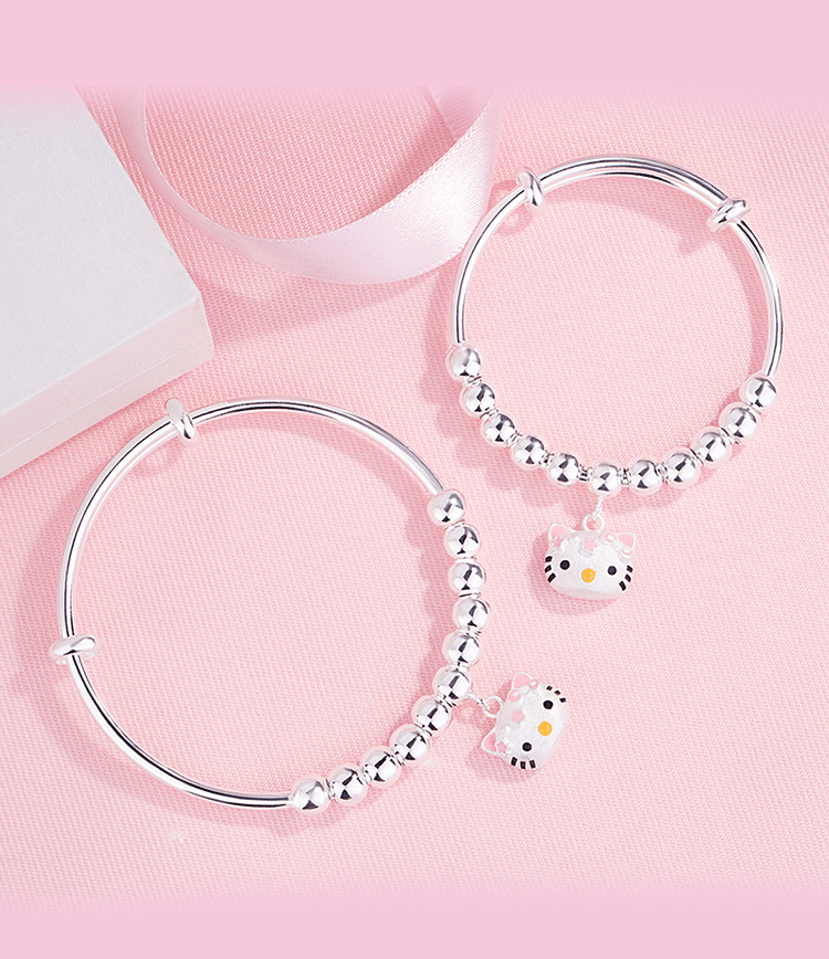 S925 sterling silver bracelet trẻ em hello kitty dễ thương cartoon Hello Kitty bé vòng đeo tay cha mẹ và con