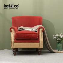 Katco American country vintage nostalgia single casual sofa bedroom cafe Nordic red flannel Jute