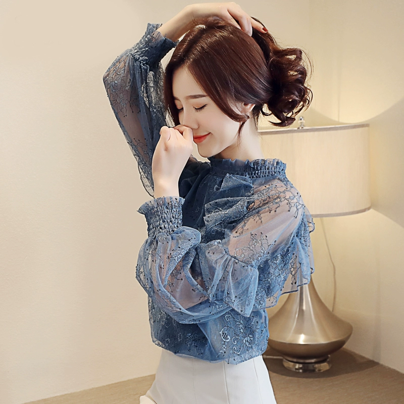Hàng Châu Âu áo sơ mi voan ren nữ xuân 2021 phong cách mới rất cổ tích áo thời trang dài tay hoang dã ngoại phong cách sơ mi nhỏ - Áo sơ mi chiffon ren