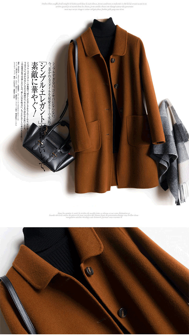 Áo khoác cashmere cao cấp hai mặt mới dành cho nữ Phần giữa phiên bản Hàn Quốc của áo len tự trồng tất cả len cỡ lớn chống mùa áo jacket nữ