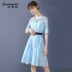 Zuo Mu Ni eo áo sơ mi nữ 2021 váy một dòng cotton dài màu xanh trung thu mới 11498 - A-Line Váy