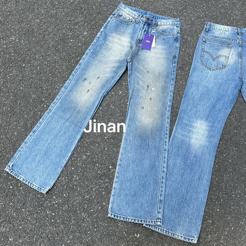 [in Stock] Jinan Independent Brand 517 Flared Fit Ice Blue Distressed Splatter Denim Jeans Cleanfit Style