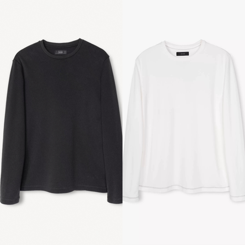[in Stock] Vujade011-Contraststitch Color-Block Stitching Soft Casual Long-Sleeve T-Shirt