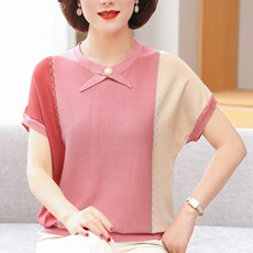 Одежда для дам 妈妈装夏装天丝t恤洋气中老年女夏季短袖上衣冰丝针织小衫小个子 Anciedill