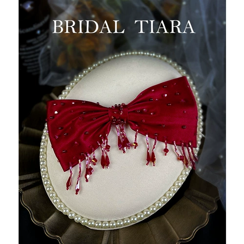 Корейское белое свадебное платье, заколка для волос с кисточками с бантиком, аксессуары