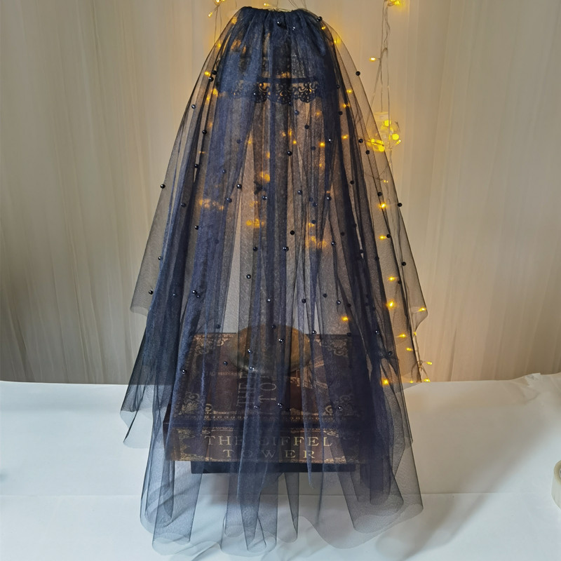 Shake-in-black pearl head yarn Girl net red photo props retro supersenssen Korean style head decoration cos Halloween