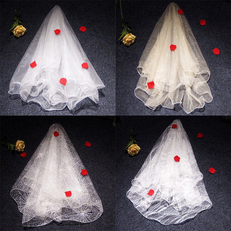 Bridal veil female net red vibrato with the same short yarn 2021 new curling shiny sequins wedding headwear super fairy