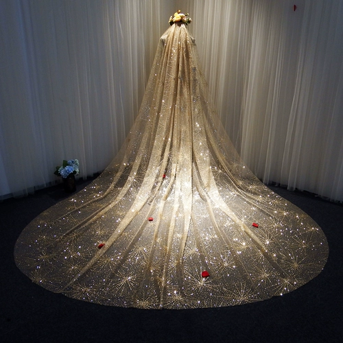 Сверхдлинный длинный аксессуар для волос для невесты, цвета шампанского, французский стиль