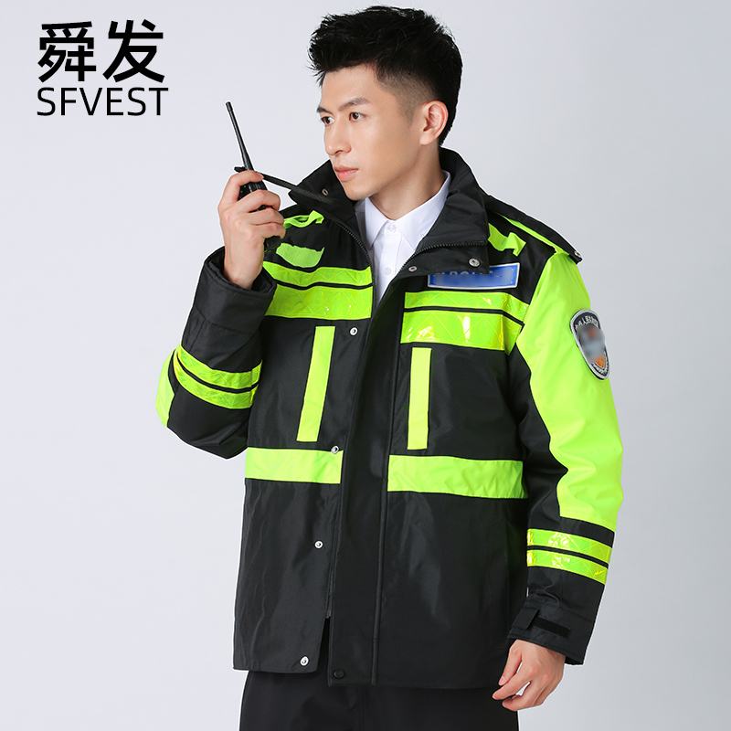 Sun Hair Raincoat Reflective Cotton Clothes Winter Plus Cotton Glint Thickened Traffic Road Administration Patrol Down Cotton Clothing Cotton Clothing