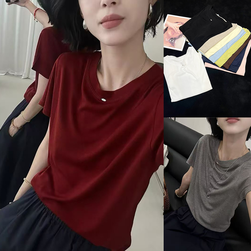 Duoduo's European Store New European-Style Candy-Colored Lyocell Backless Silk Base T-Shirt for Face Mask
