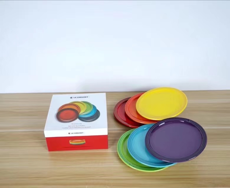 Cool color lecreuset ceramic round plate rainbow color 9 inch western steak plate 23cm gradient color plate tableware