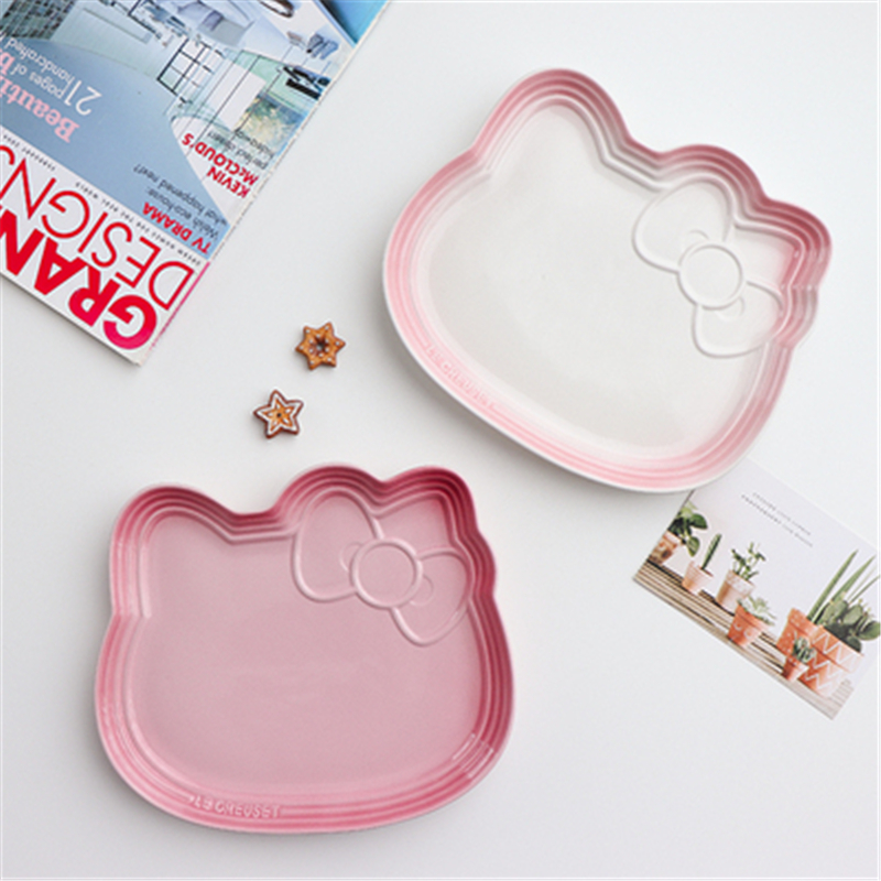 French LE CREUSET cool color ceramic tableware stoneware kityy cute fruit plate large macaron color box