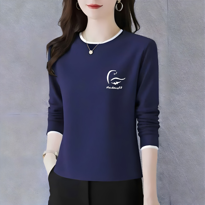 Pure Cotton Long-Sleeve T-Shirt for Women, Spring Fashion, Stylish and Age-Reducing, Autumn Outerwear, Elegant Top, Mom's Base Shirt, Trendy Pure Cotton Long-Sleeve T-Shirt for Women, Spring Fashion, Stylish and Age-Reducing, Autumn Outerwear, Elegant Top, Mom's Base Shirt, Trendy