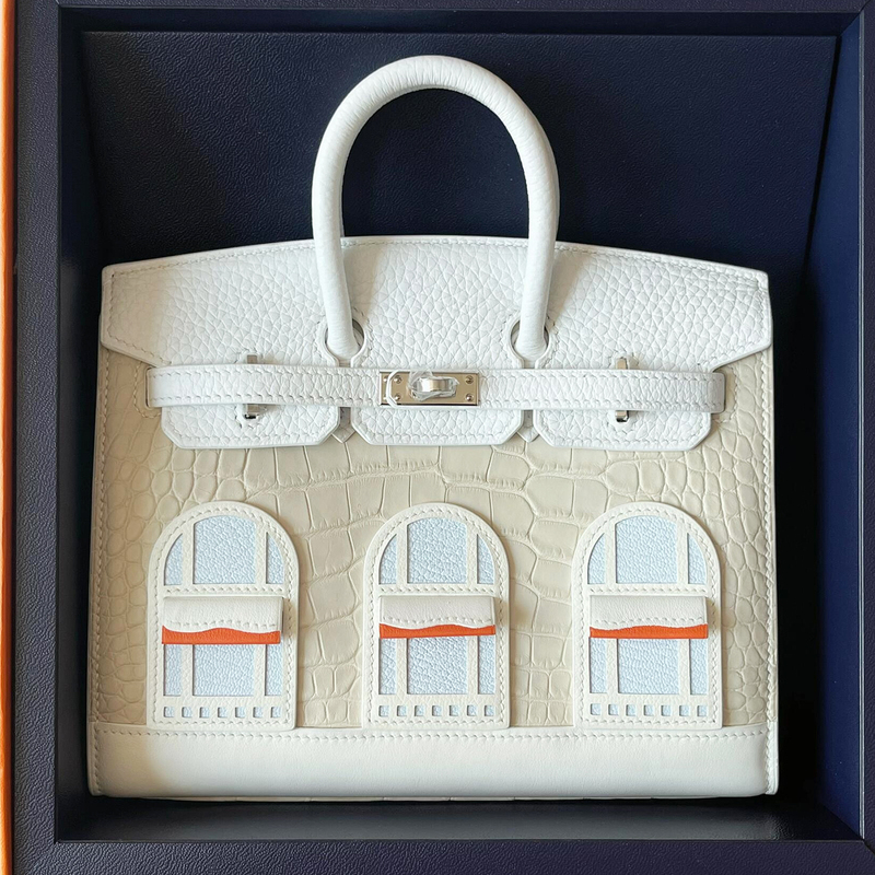 Handmade Crocodile Leather Color-Blocked Small House Bag, Imported Palm-Patterned Cowhide Leather Handbag, Kelly Bag, Birkin Bag, Versatile Bag Handmade Crocodile Leather Color-Blocked Small House Bag, Imported Palm-Patterned Cowhide Leather Handbag, Kelly Bag, Birkin Bag, Versatile Bag