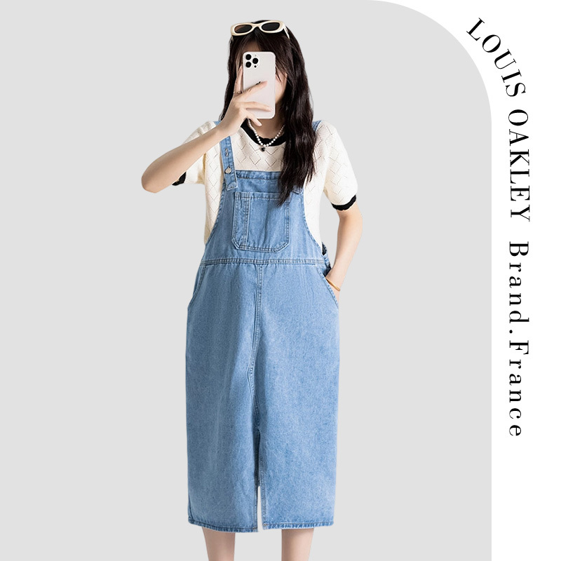 French Louis Oakley Maternity Wear 2026 Summer New Large Size Loose Denim Suspender Skirt for Petite Women