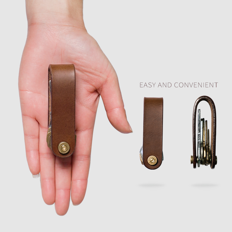 Handmade First-Layer Genuine Cowhide Foldable Portable Compact Mini Keychain Pendant Silent Key Organizer