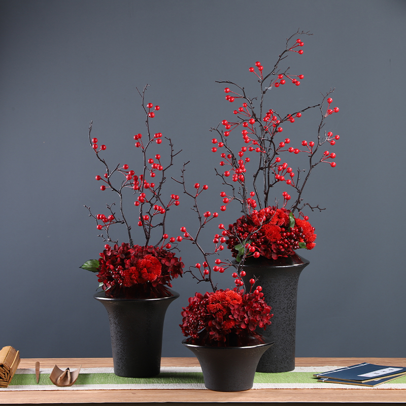 New Chinese Red Emulated Floral Art Bonsai Pendulum-like Sample House Hotel Sample House Display Center Genguan Tabletop Soft Adornment