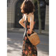 ohmyloli French retro square-neck tie-up high-waisted side slits elasticated sleeveless printed sleeveless dress