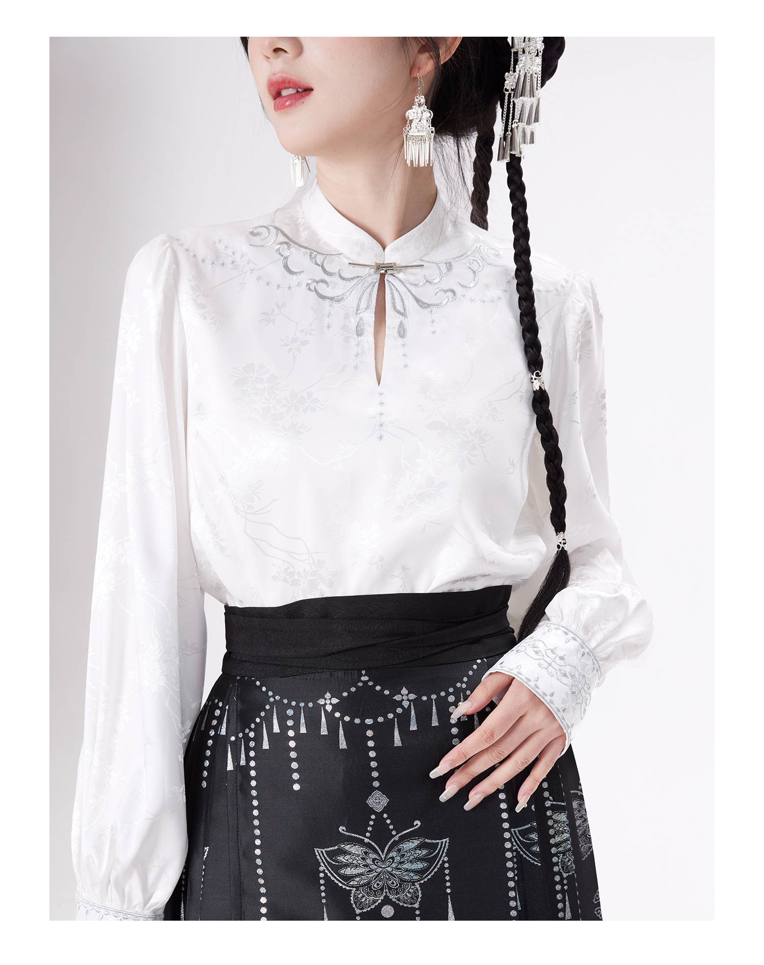 漢服セット レディース服 明制 馬面裙＆新品 付け毛ウィッグ
