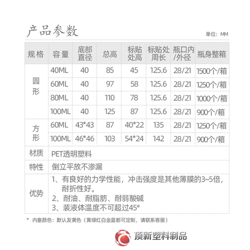 Профессиональная наружная часть 40/60/80/100 мл прозрачная пластиковая упаковка