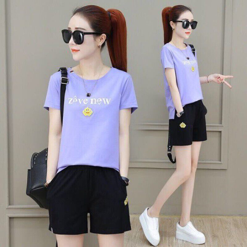 Sleepwear Women's Summer New Korean Version Suit Short Sleeve Shorts Loose and thin two sets Leisure sport Running Home Gun