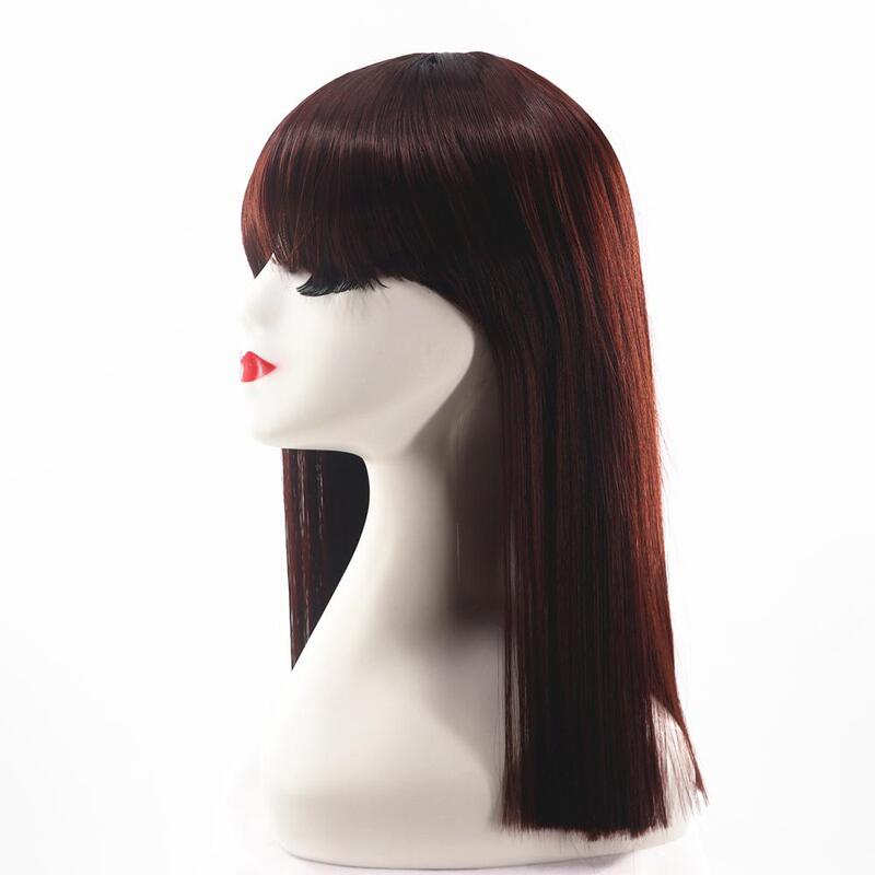 Wig for Women, Short Straight Hair, Medium-Long Straight Hair, Bob Cut, One-Line Cut, Two-Line Cut, Red-Brown, Light Brown, Fashionable and Sweet