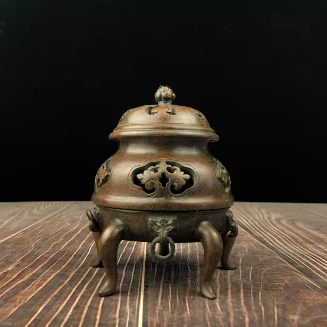 銅 細工 茶道具 香道具 五足帝王炉 鳳凰盤香炉 工芸品 美術品 置物